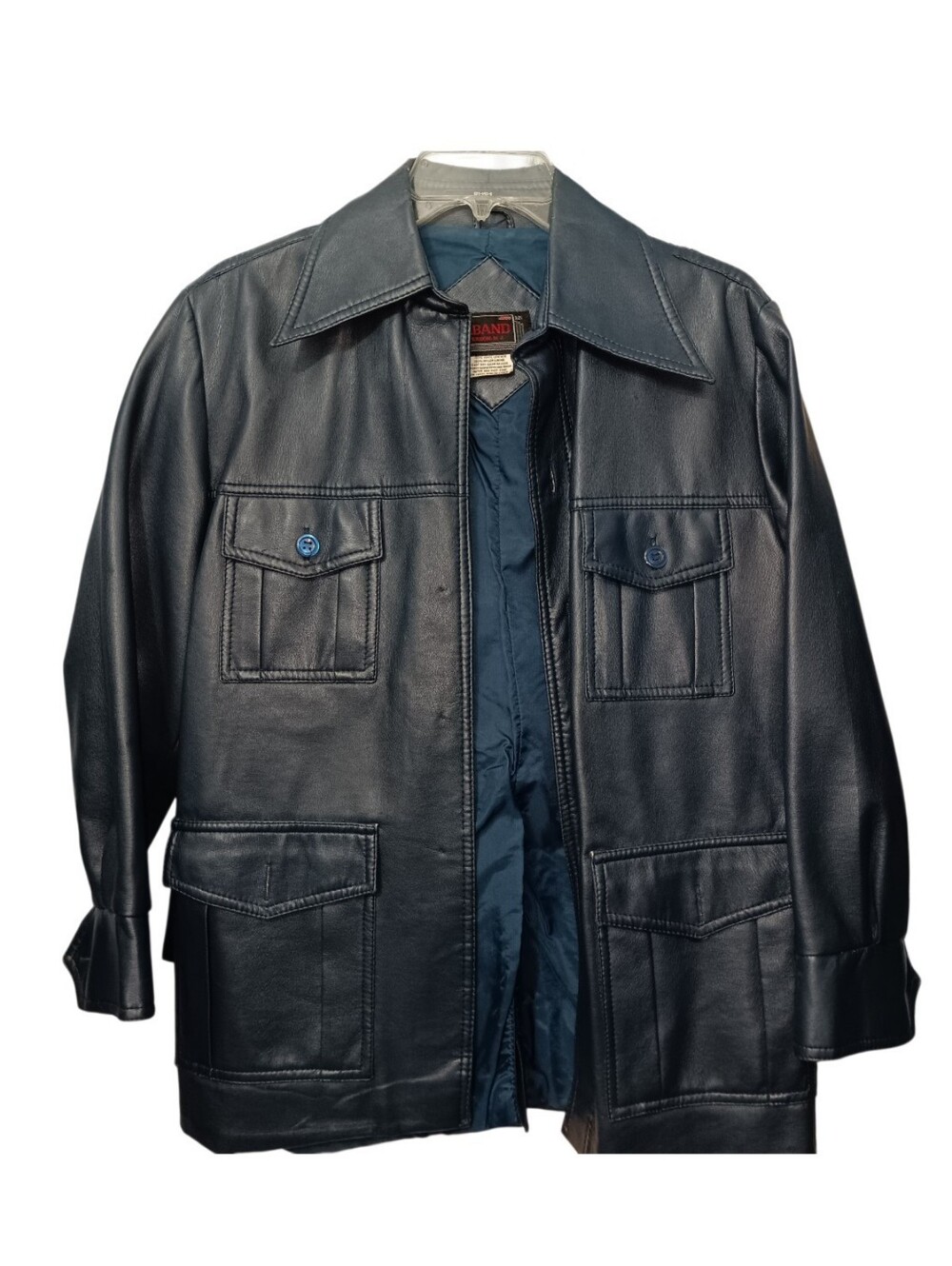 Vintage 1970s / 1980s Navy Blue Faux Leather Safari Utility Jacket 💙 Classic